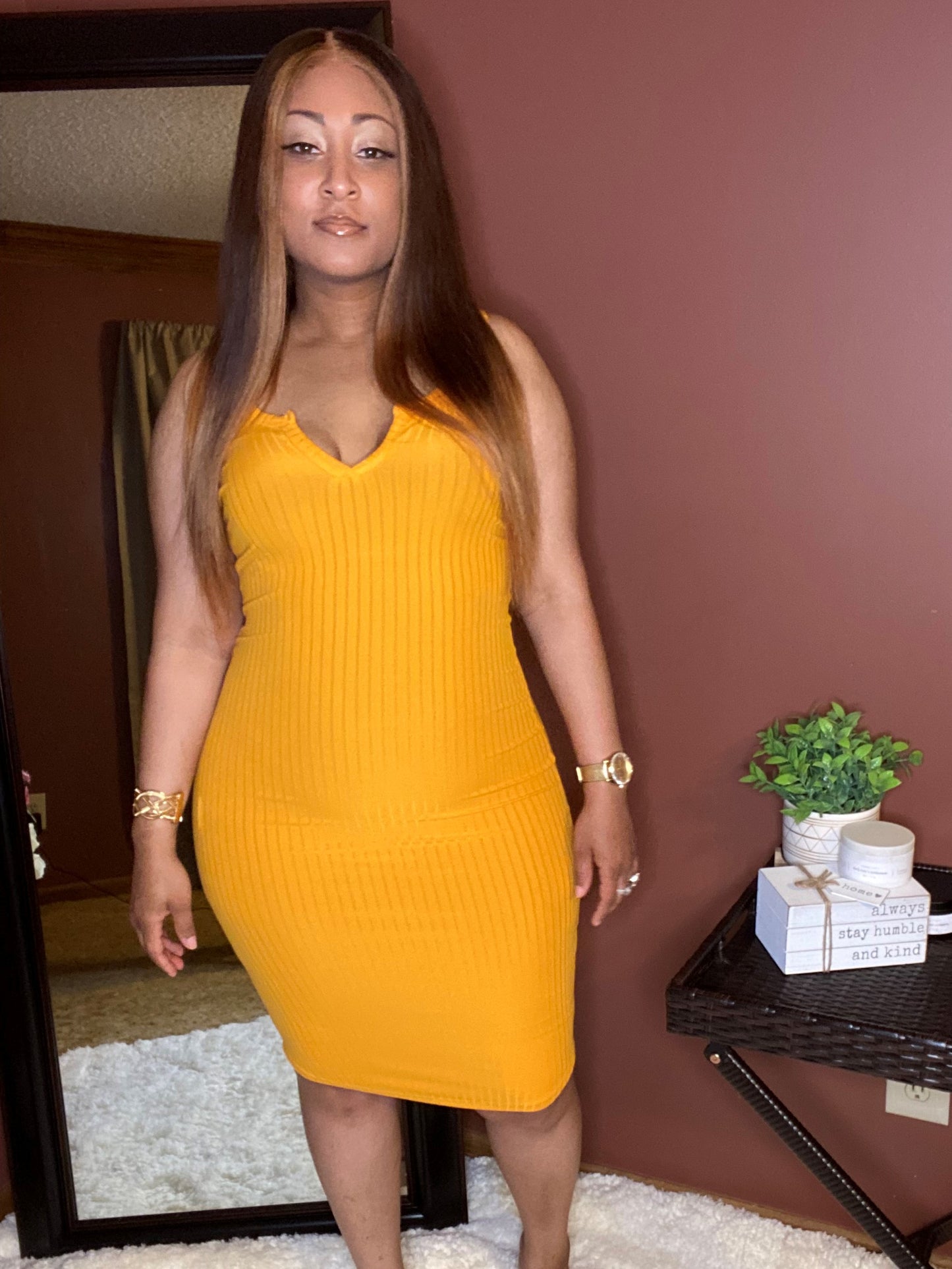 "Give Me Body" Ribbed Bodycon Dress - Mimosa