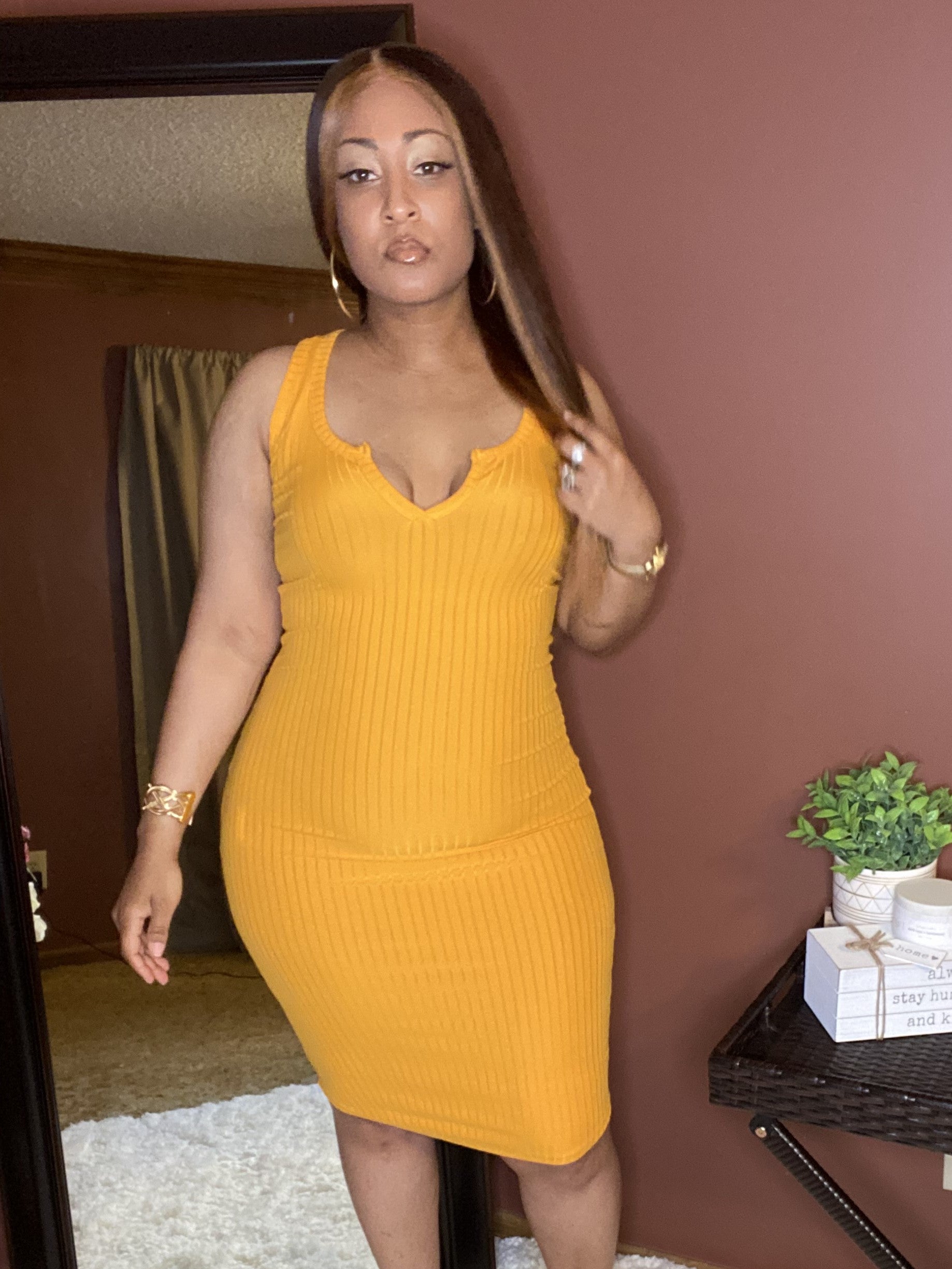 Give Me Body Ribbed Bodycon Dress - Mimosa Mimosa / S Give Me Body Ribbed Bodycon Dress - Mimosa Mimosa / S