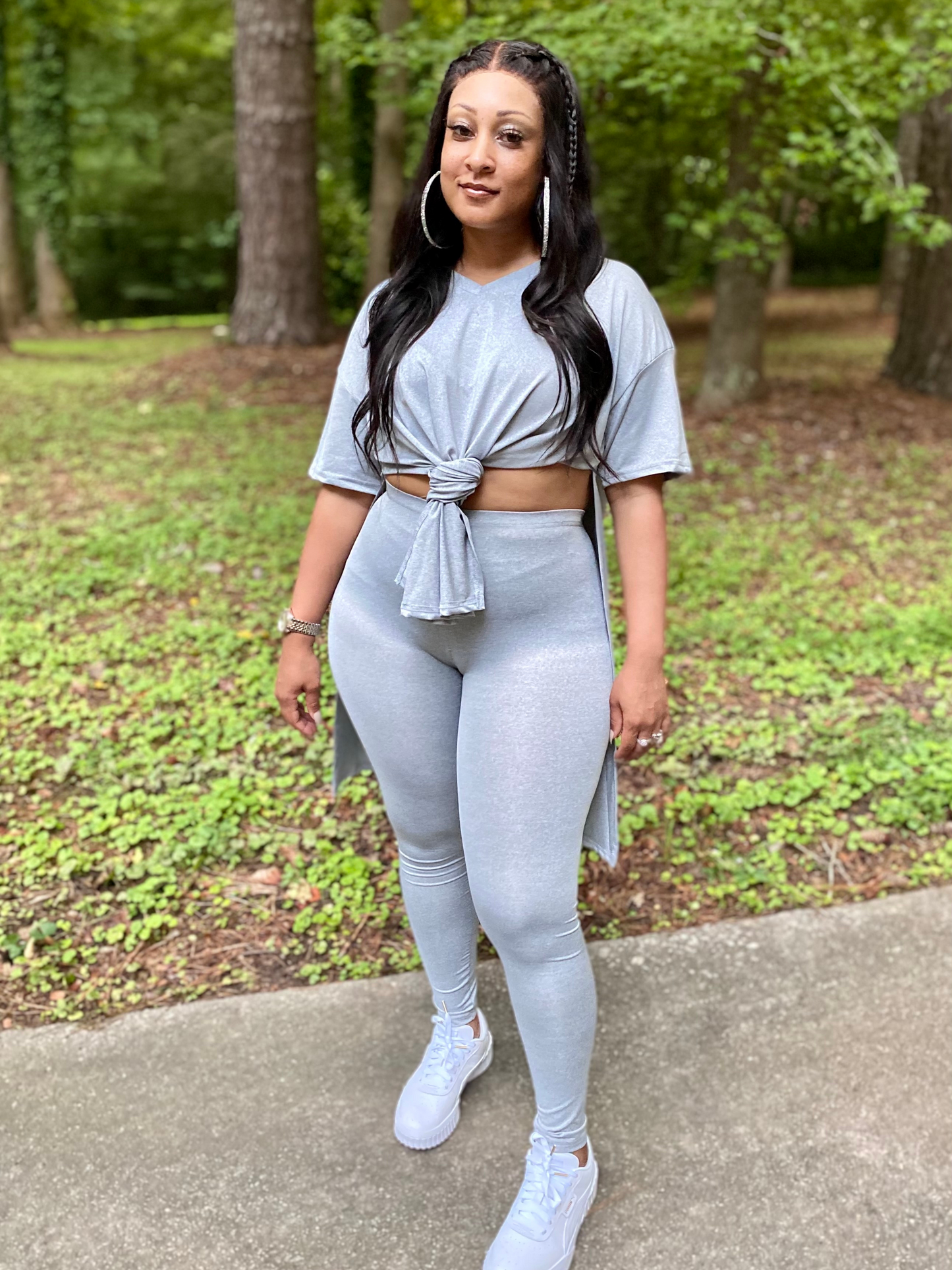 V-Neck Side Slit Leggings Set