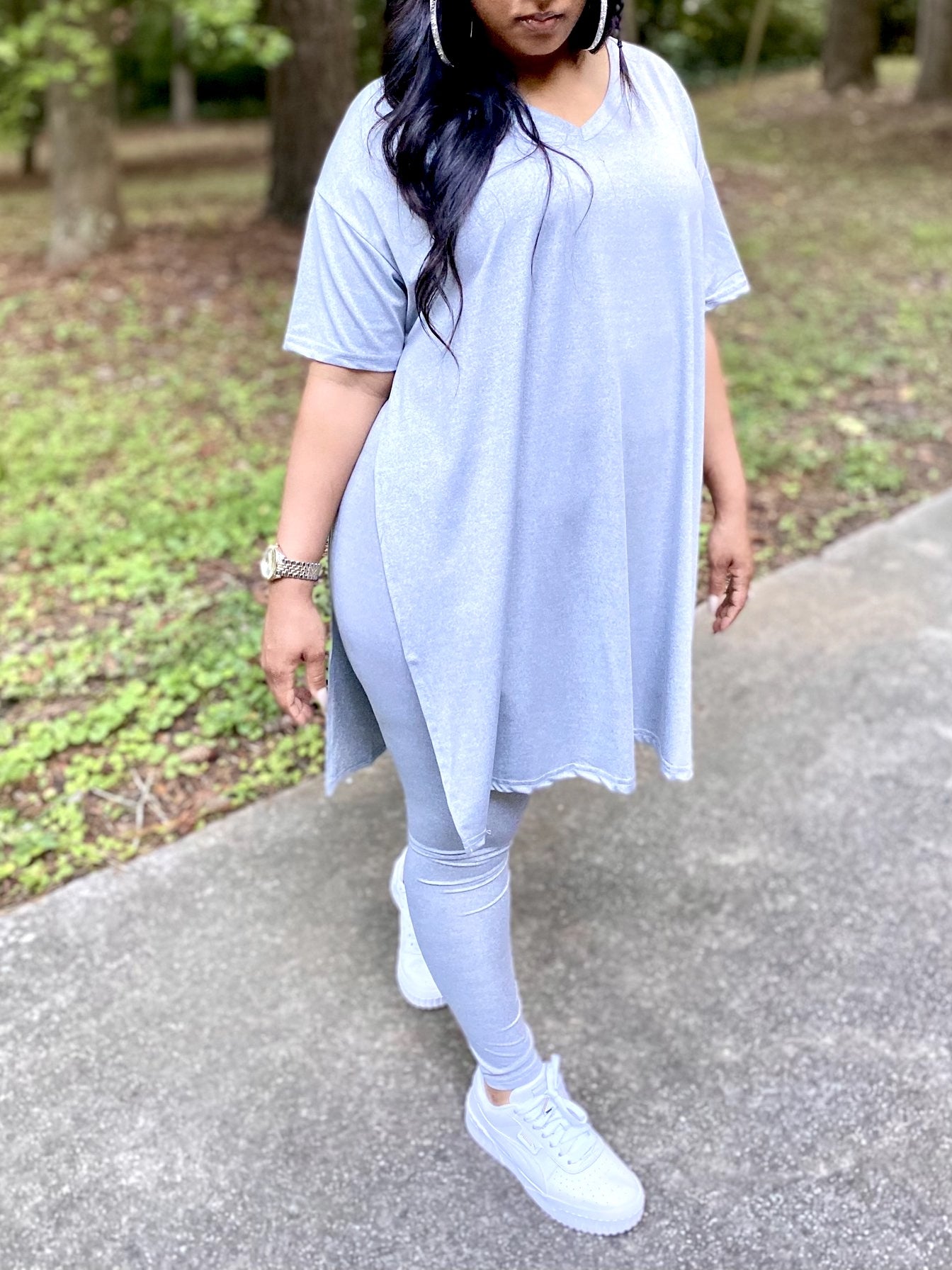 V-Neck Side Slit Leggings Set