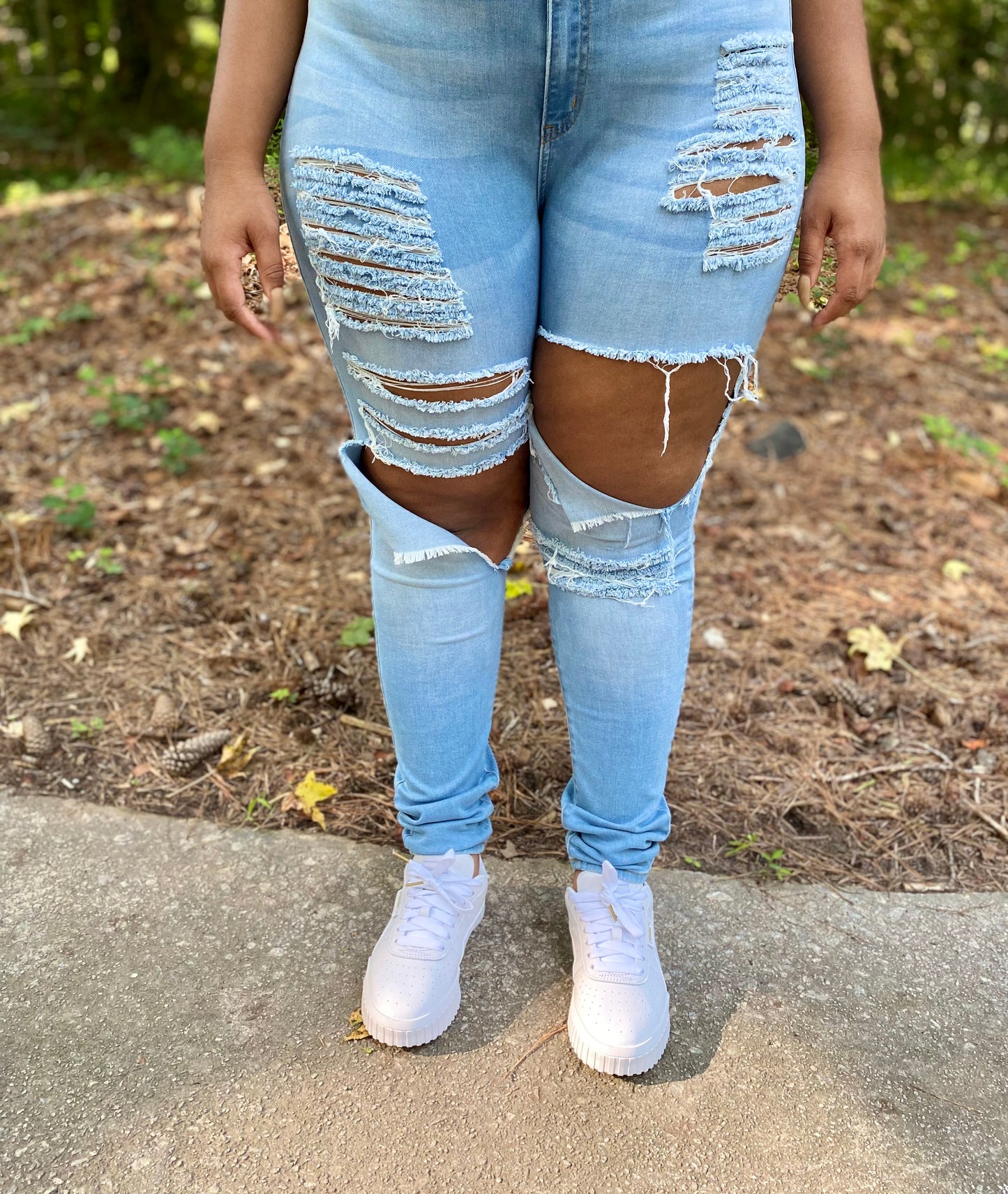 Curvaceous Distressed High Rise Skinny Jeans