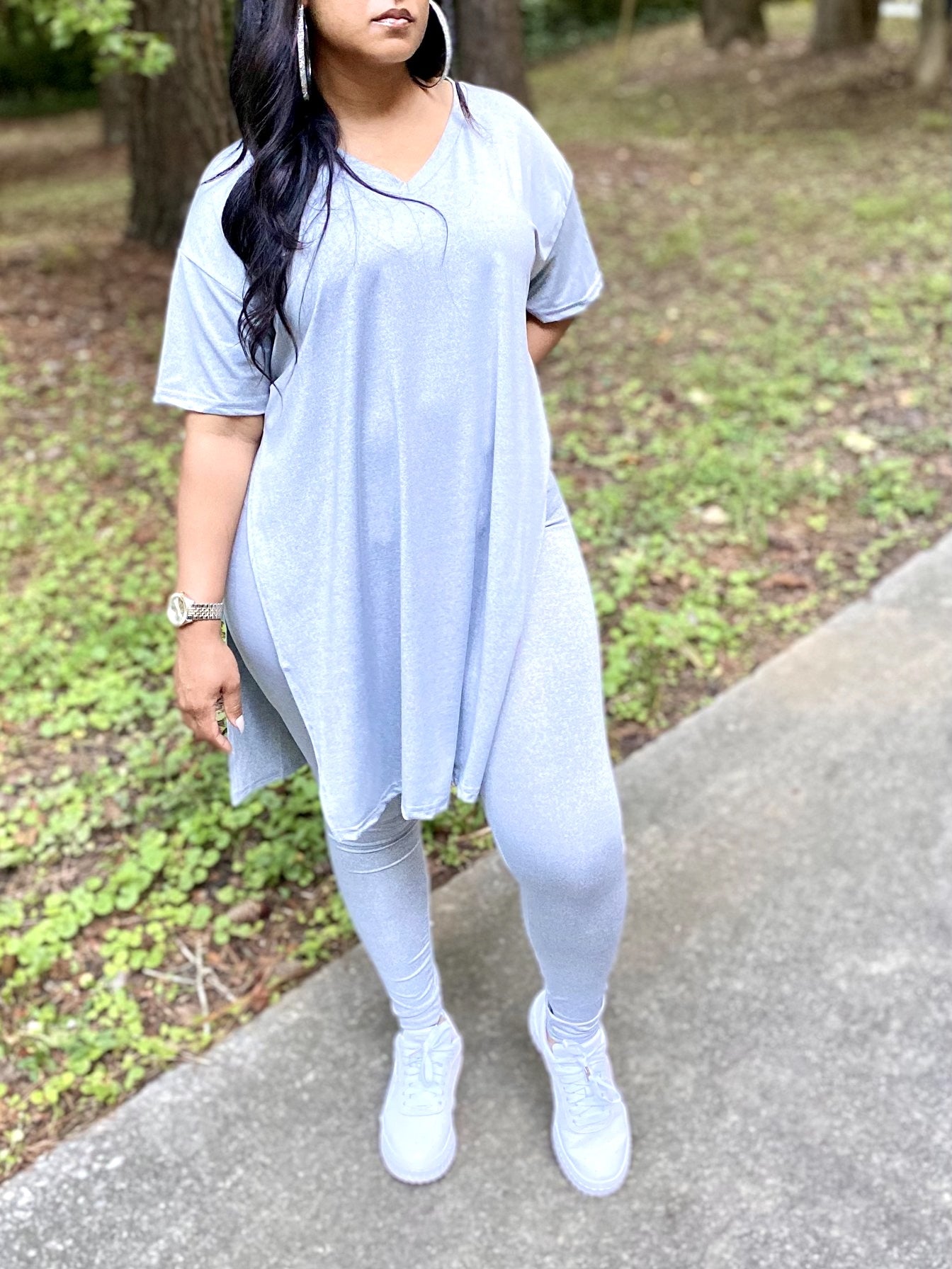 V-Neck Side Slit Leggings Set