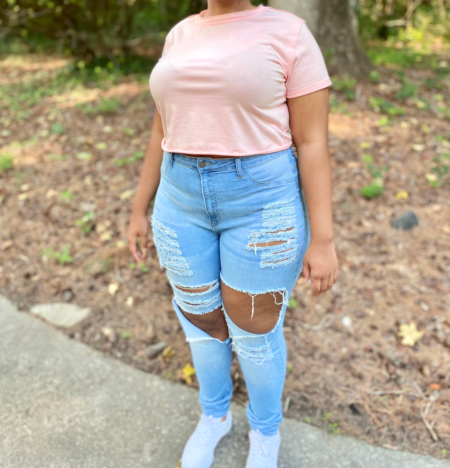 Curvaceous Distressed High Rise Skinny Jeans