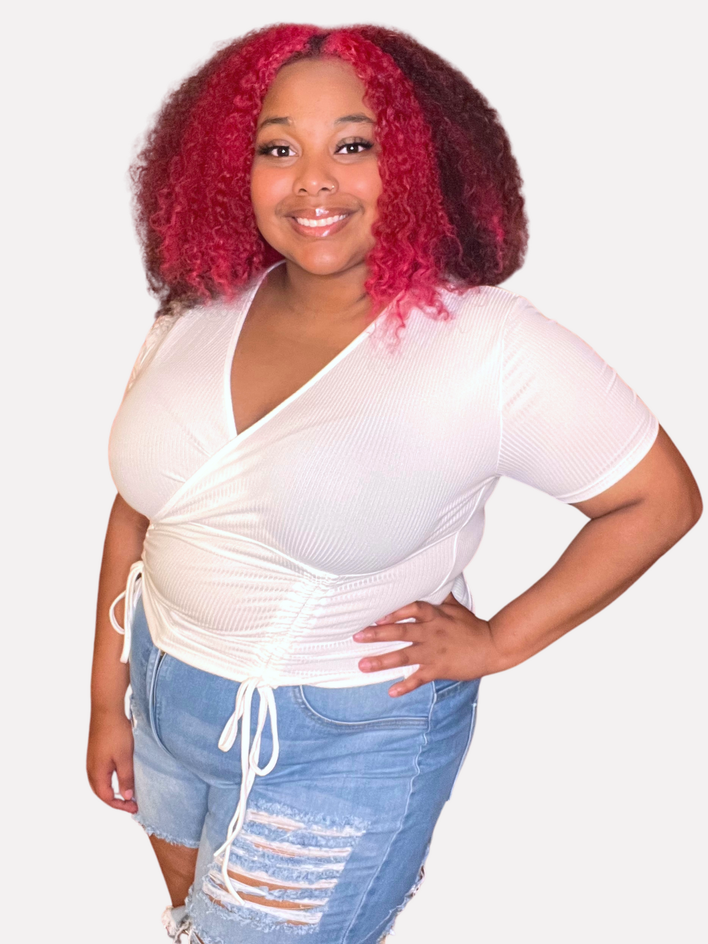 "Grab My Waist" Curvaceously Chic Ruched Drawstring Top