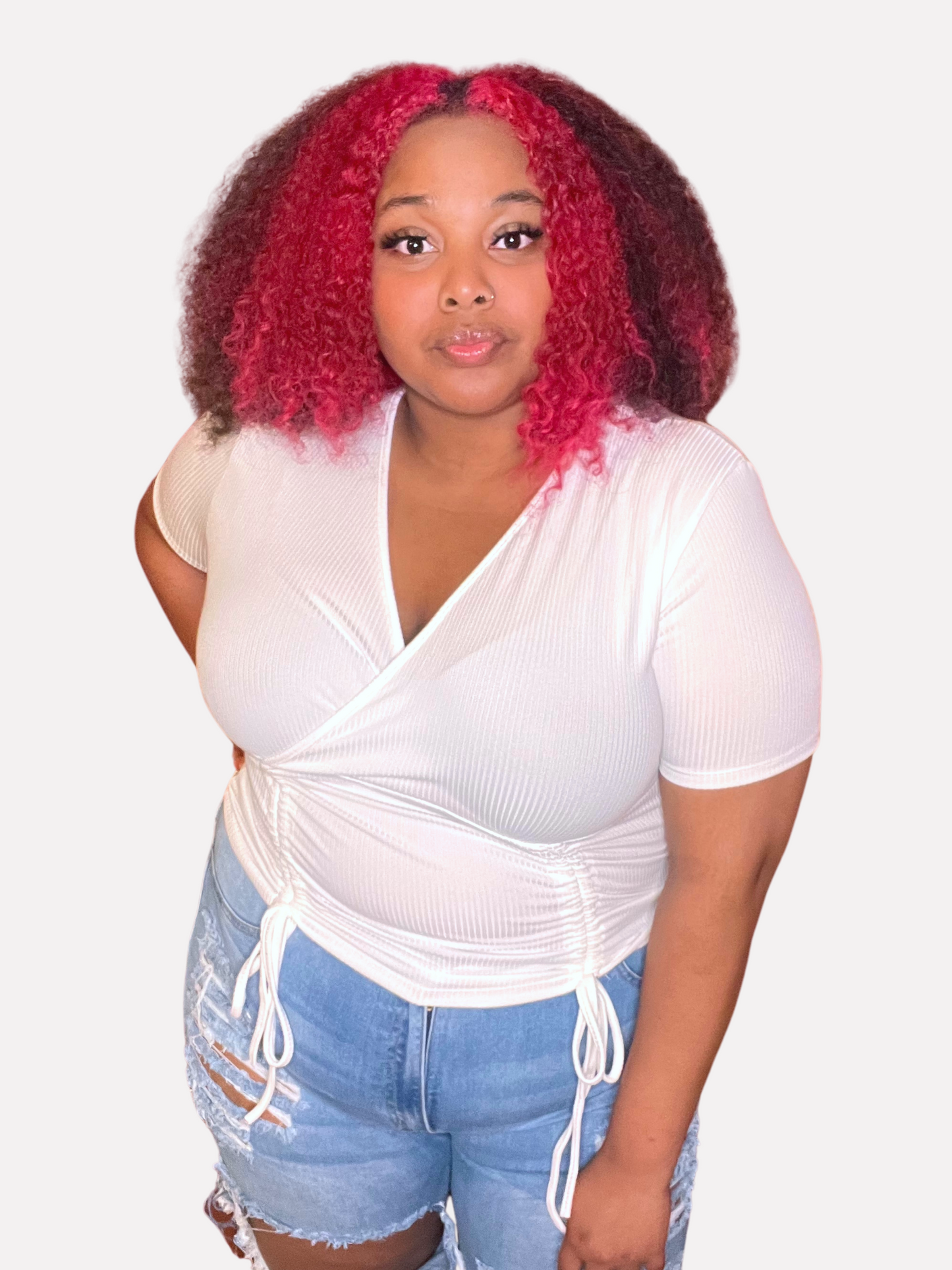 "Grab My Waist" Curvaceously Chic Ruched Drawstring Top