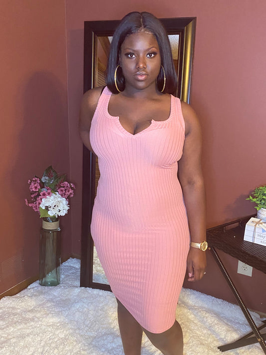 "Give Me Body" Ribbed Bodycon Dress - Mauve